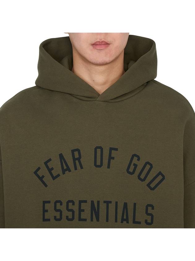 Essentials Logo Print Fleece Hoodie Olive - FEAR OF GOD - BALAAN 6