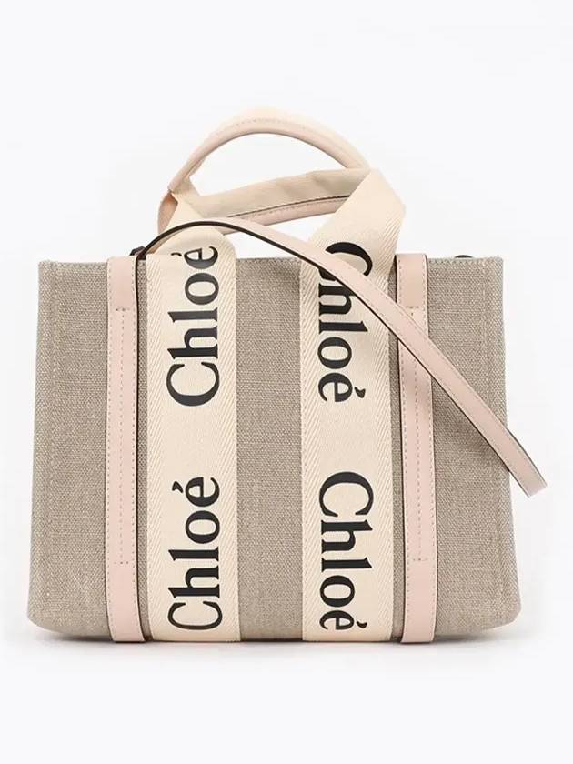 Woody Small Canvas Tote Bag Pink Beige - CHLOE - BALAAN 3