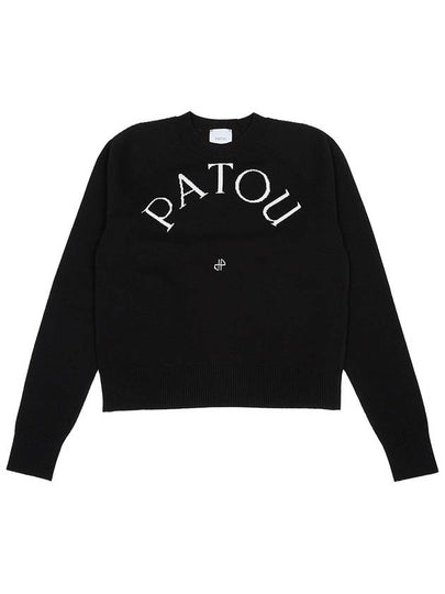 Embroidered Logo Wool Knit Top Black - PATOU - BALAAN 2