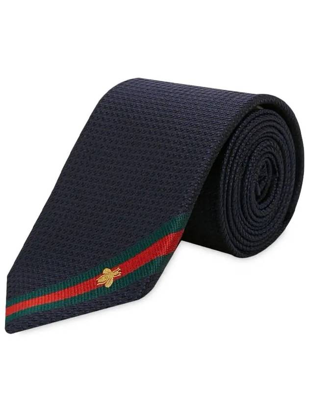 Web Bee Detail Silk Tie Navy - GUCCI - BALAAN 4