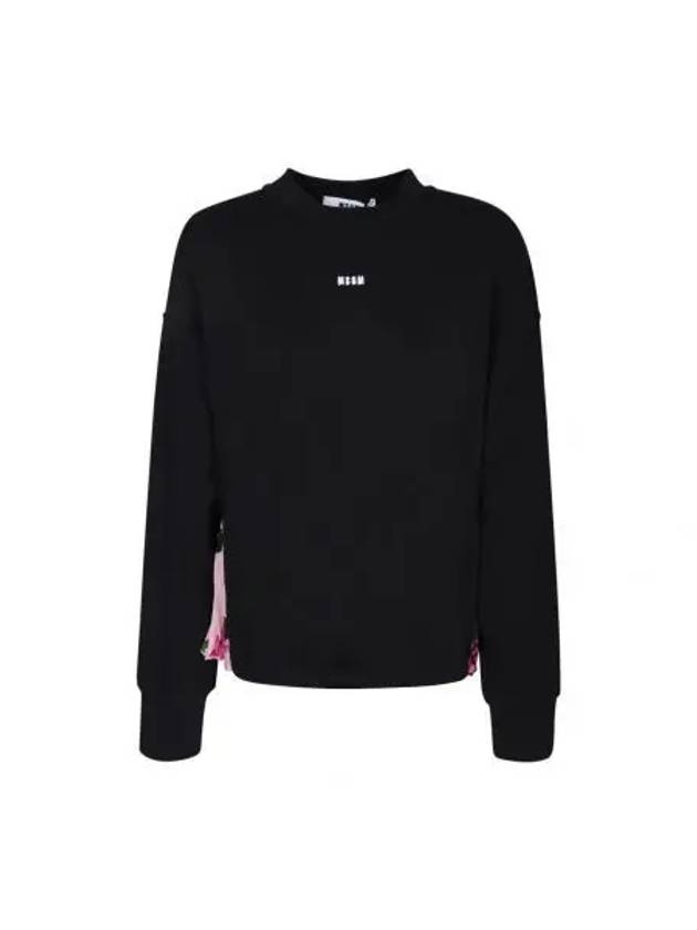 Logo Flora Pleated Detail Cotton Long Sleeve T-Shirt Black - MSGM - BALAAN 2