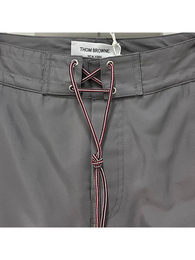 Men's Diagonal Drawstring Waist Board Swim Shorts Mid Grey - THOM BROWNE - BALAAN 7