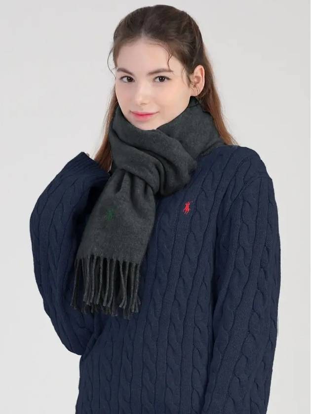 Polo pony embroidery recycled wool muffler navy - POLO RALPH LAUREN - BALAAN 4