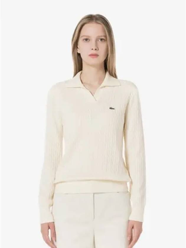 Women s Cable Open Collar Sweater AF197E 54NFJ Domestic Product GQ2N24073051778 - LACOSTE - BALAAN 1