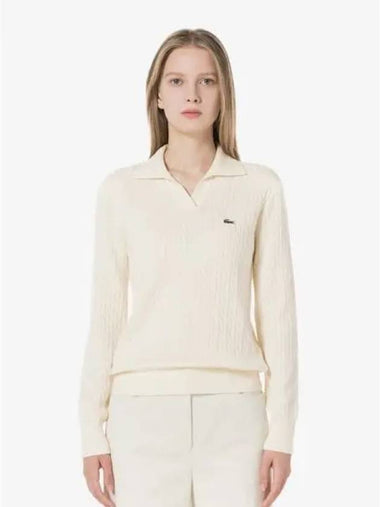 Women s Cable Open Collar Sweater AF197E 54NFJ Domestic Product GQ2N24073051778 - LACOSTE - BALAAN 1