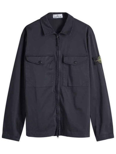 Organic Stretch Cotton Satin Long Sleeve Shirt Navy - STONE ISLAND - BALAAN 2