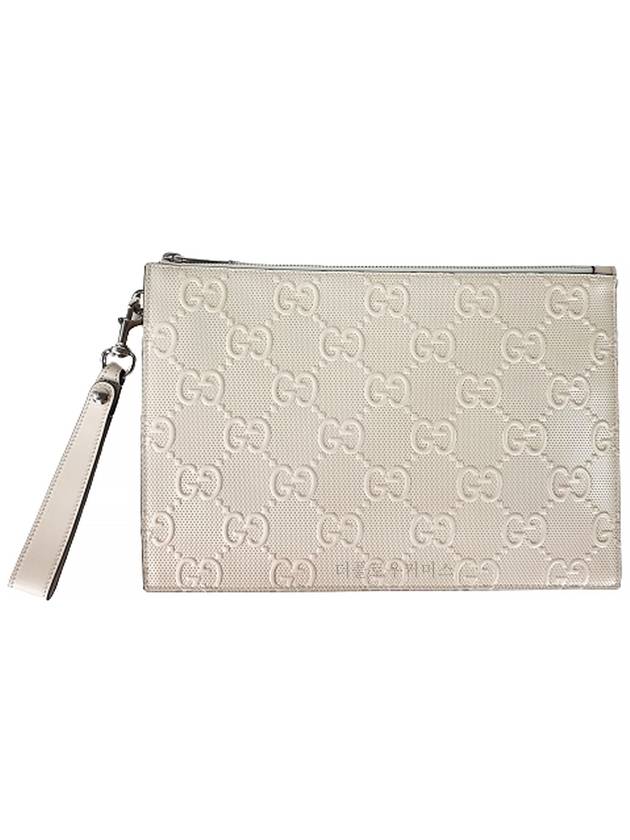 Embossed GG Detail Strap Leather Clutch Ivory 6255691W3AN9022 - GUCCI - BALAAN 1