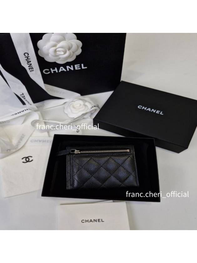 Small Classic Flap Wallet Grained Calfskin Silver Black - CHANEL - BALAAN 6