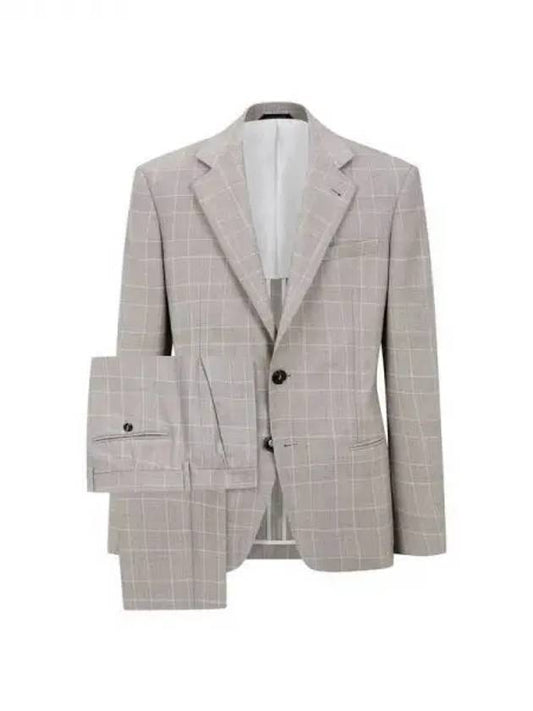 Men s Windowpane Check Wool Single Suit Brown 270390 - GIORGIO ARMANI - BALAAN 1