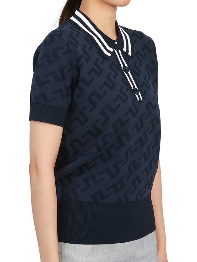 Women's Golf Aria Collar Monogram Knit Short Sleeve PK Shirt Navy - J.LINDEBERG - BALAAN 4