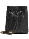 Small Metallic Stud Intrecciato Bucket Bag Black - BOTTEGA VENETA - BALAAN.