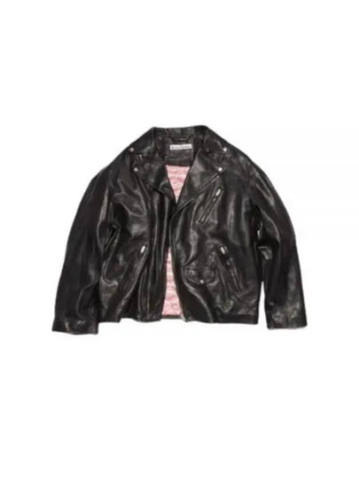 Off Centre Zip Leather Biker Jacket Black - ACNE STUDIOS - BALAAN 2