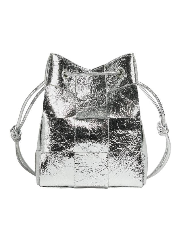 Women's Cassette Small Cross Bucket Bag Silver - BOTTEGA VENETA - BALAAN.