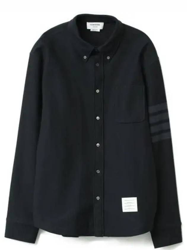 Men's 4 Bar Tech Twill Button Down Long Sleeve Shirt Navy - THOM BROWNE - BALAAN 2