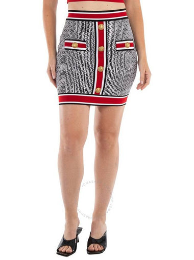 Balmain Ladies Noir / Blanc / Rouge Monogram Knitted Miniskirt, Brand Size 40 (US Size 8) - BALMAIN - BALAAN 1