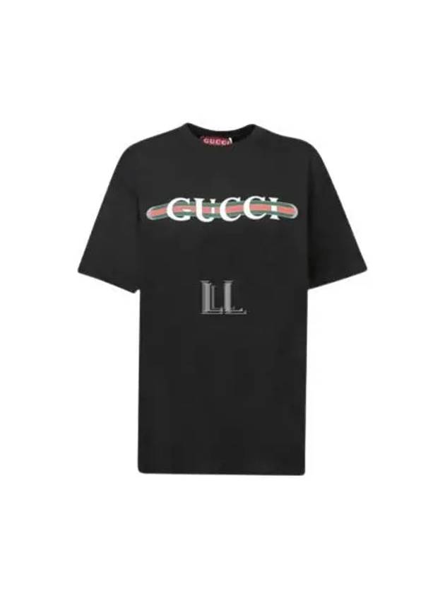 Web Print Cotton Short Sleeve T-Shirt Black - GUCCI - BALAAN 2