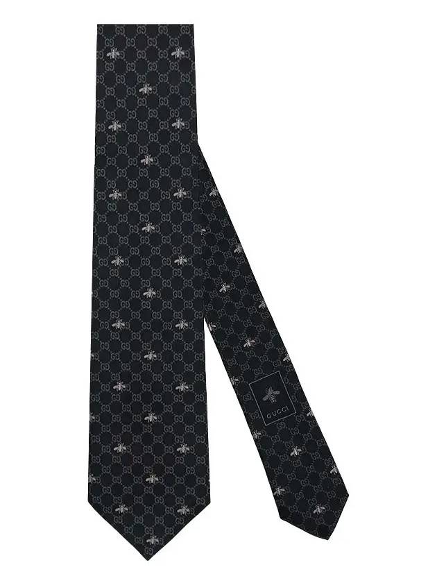 Interlocking GG Pattern Bee Print Tie Black - GUCCI - BALAAN 2