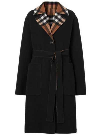 Reversible Check Wool Single Coat Black - BURBERRY - BALAAN 2