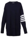 4 Bar Crew Neck Merino Wool Pullover Knit Top Navy - THOM BROWNE - BALAAN 2