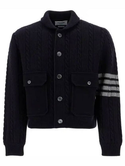 4 Bar Cable Merino Wool Cotton Bomber Jacket Navy - THOM BROWNE - BALAAN 2