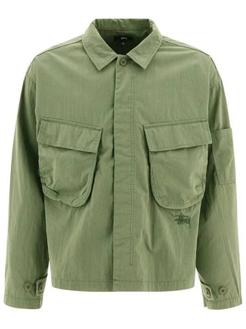 logo military overfit shirt jacket 1110321 OLIVE - STUSSY - BALAAN 1