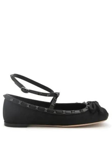 Rockstud Ankle Strap Ballerina Black - VALENTINO - BALAAN 1