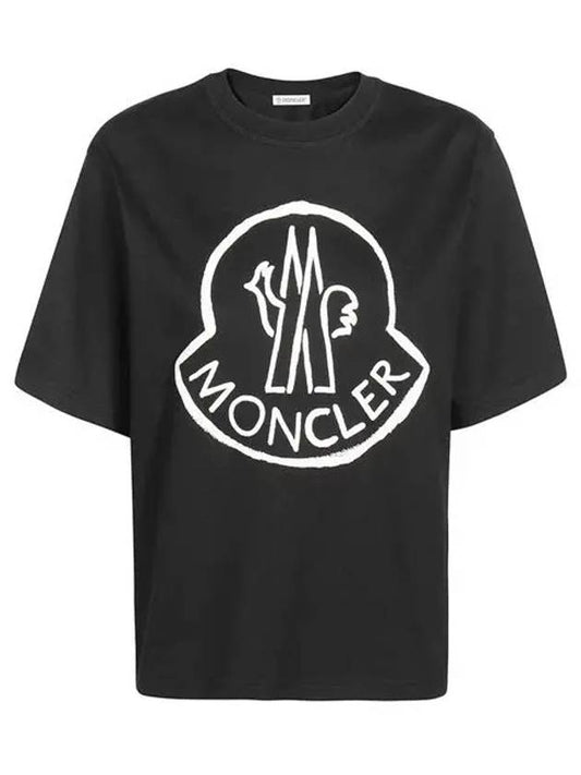 Big Logo Lettering Print Cropped Short Sleeve T-Shirt Black - MONCLER - BALAAN 2