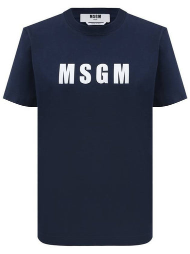 Logo Print Cotton Short Sleeve T-Shirt Navy - MSGM - BALAAN 1