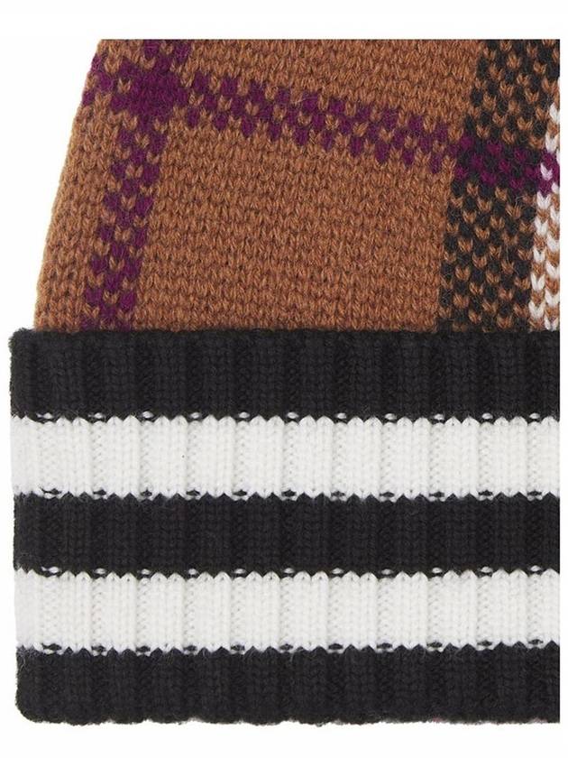 Check Stripe Cashmere Beanie Dark Burch Brown - BURBERRY - BALAAN 4