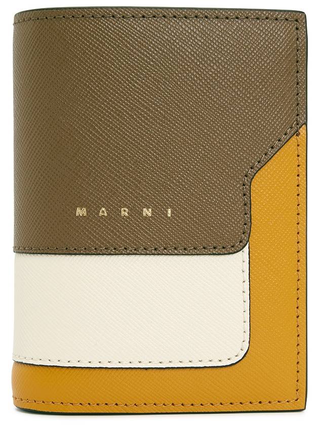 Logo Saffiano Leather Two-fold Halfwallet Yellow Brown - MARNI - BALAAN 2