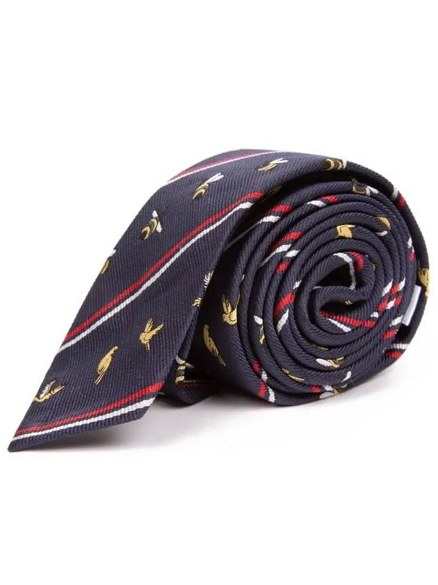 Men's Diagonal Bird Bee Jacquard Tie Navy - THOM BROWNE - BALAAN 2