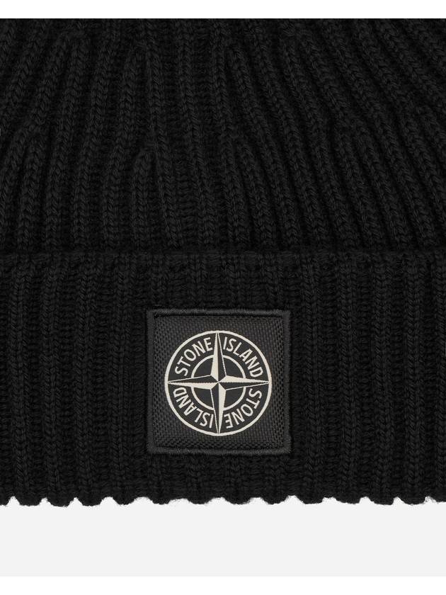 Logo Patch Rib Wool Beanie Black - STONE ISLAND - BALAAN 5