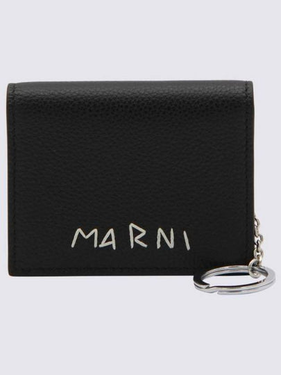 Logo-Stitch Leather Card Wallet Black - MARNI - BALAAN 2