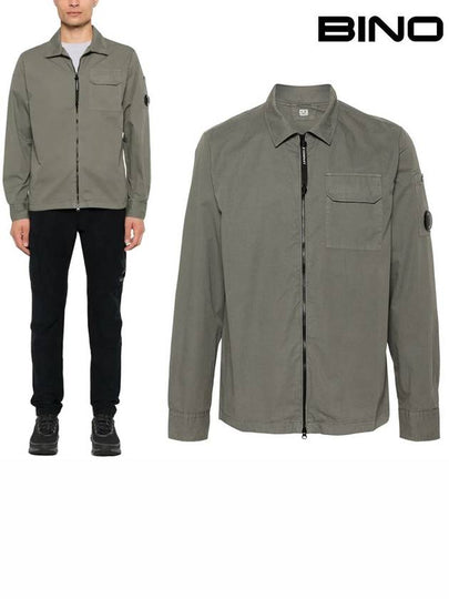 Oversized Organic Gabardine Long Sleeve Shirt Green - CP COMPANY - BALAAN 2