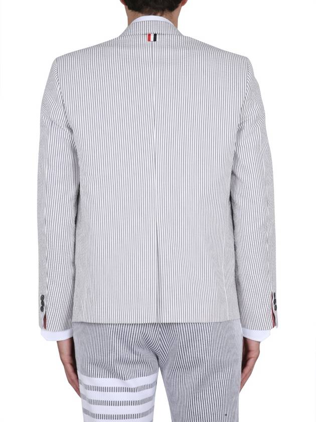 Men's Seersucker Gross Grain Jacket Medium Grey - THOM BROWNE - BALAAN 5