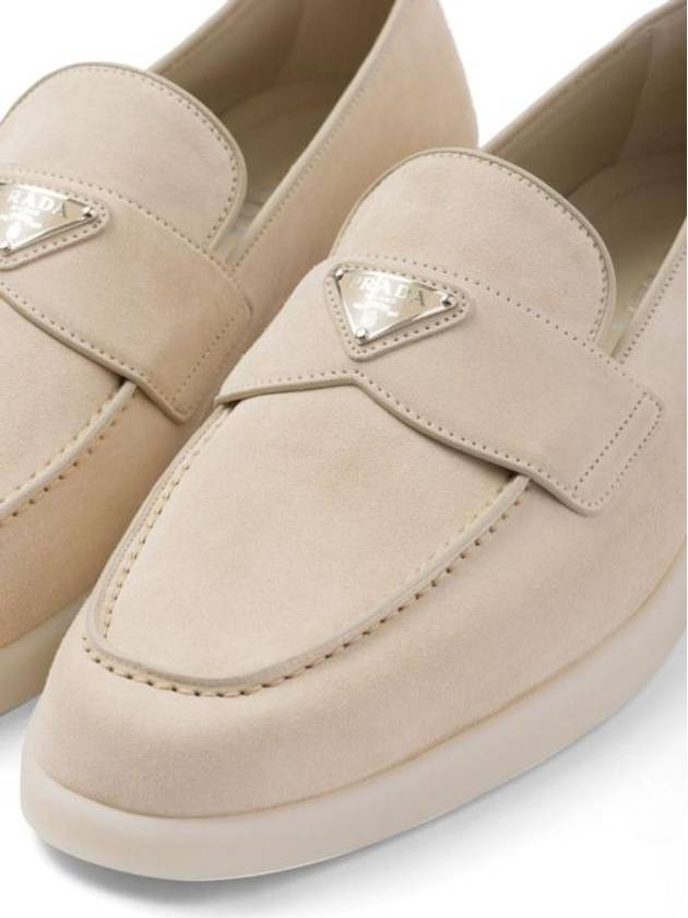 Triangle Logo Suede Loafers Beige - PRADA - BALAAN 4