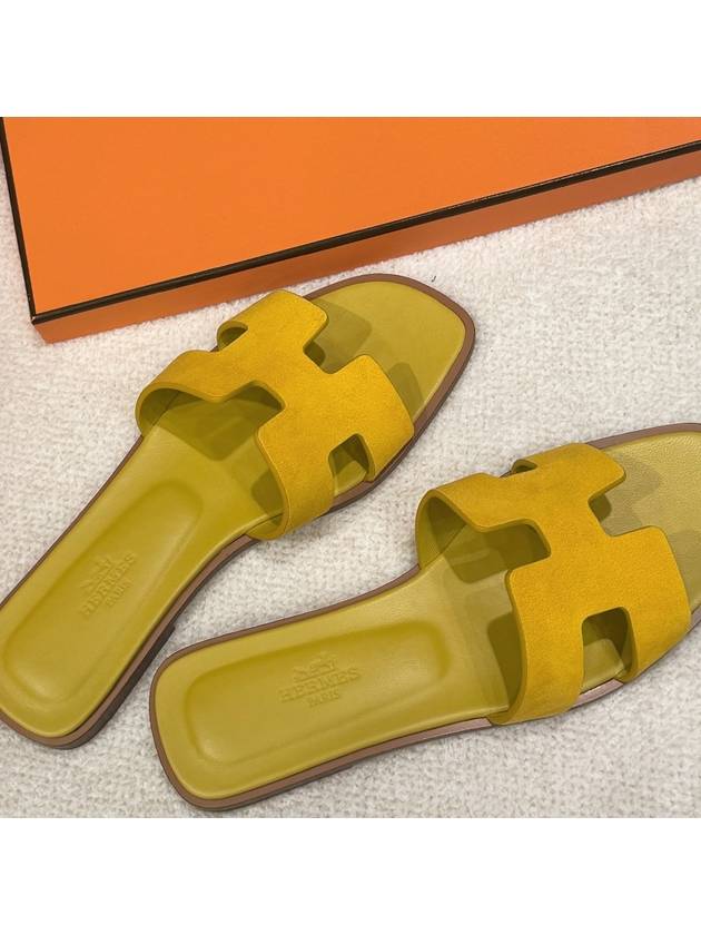 Women s Oran Sandals Calfskin Suede Yellow - HERMES - BALAAN 7