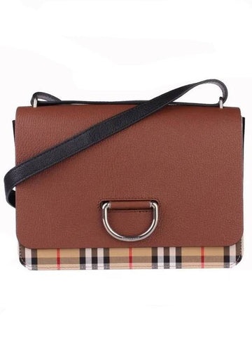 Vintage Check Leather D-Ring Medium Cross Bag Brown - BURBERRY - BALAAN.