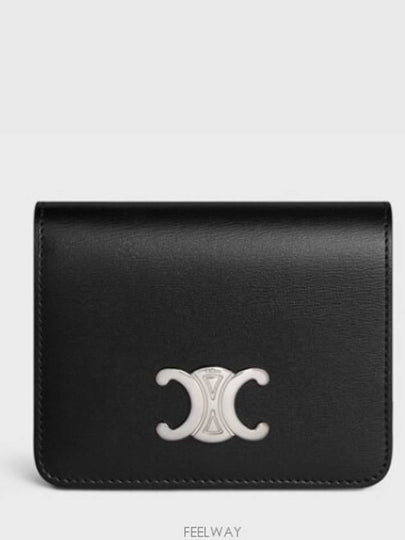 Triomphe Compact Shiny Calfskin Half Wallet Silver Black - CELINE - BALAAN 2