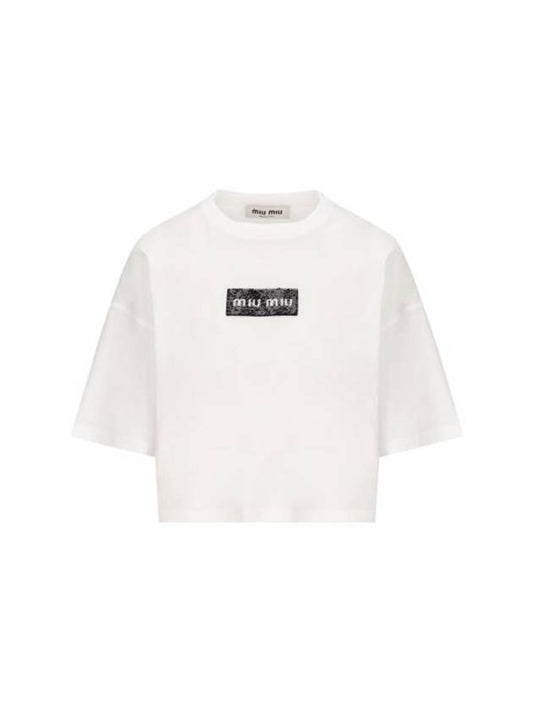 Embroidered Logo Short Sleeve T-Shirt White - MIU MIU - BALAAN 1