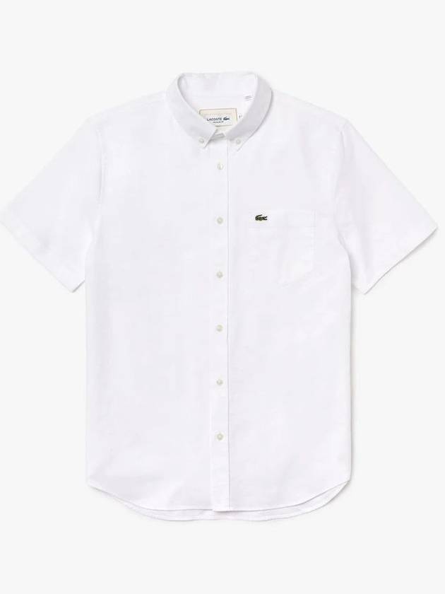 Men's Logo Patch Cotton Short Sleeve Shirt White - LACOSTE - BALAAN 2