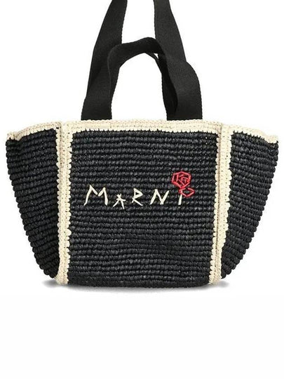 Embroidered Logo Woven Tote Bag Black - MARNI - BALAAN 2