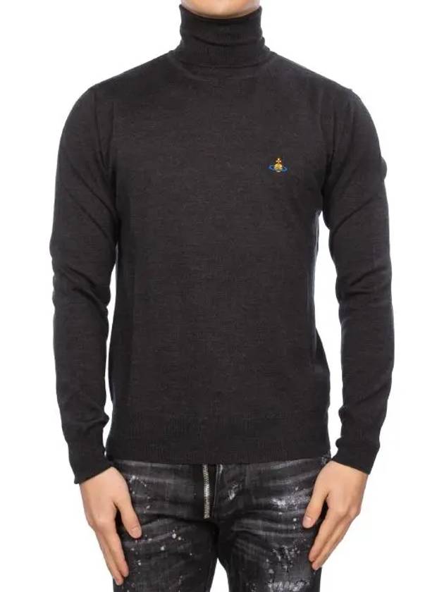 Men's Embroidered Logo Knit Turtleneck Black - VIVIENNE WESTWOOD - BALAAN.