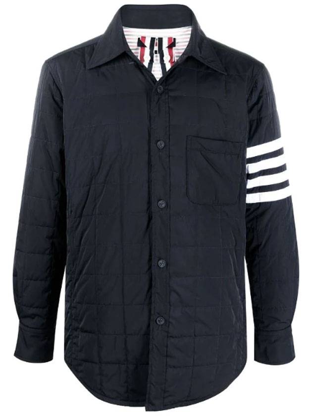 4 Bar Poly Twill Down Shirt Jacket Navy - THOM BROWNE - BALAAN 1