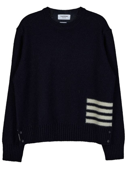Donegal 4-Bar Striped Crew Neck Wool Knit Top Navy - THOM BROWNE - BALAAN 2