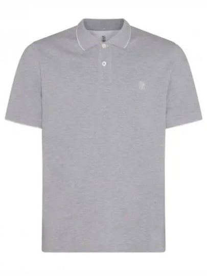 Embroidered Logo Short Sleeve Polo Shirt Grey - BRUNELLO CUCINELLI - BALAAN 2