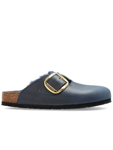 Birkenstock Slides Boston Big Buckle Shearling, Women's, Navy Blue - BIRKENSTOCK - BALAAN 1