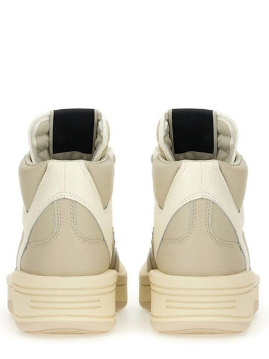 'Turbowpn' White And Grey High-Top Sneakers With Logo Detail And Oversize Tongue In Leather Unisex - RICK OWENS - BALAAN 1