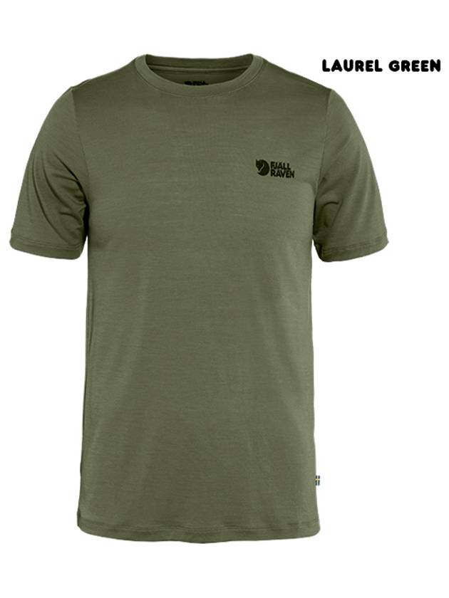 Men's Abisko Wool Logo Short Sleeve T-Shirt Laurel Green - FJALL RAVEN - BALAAN 2