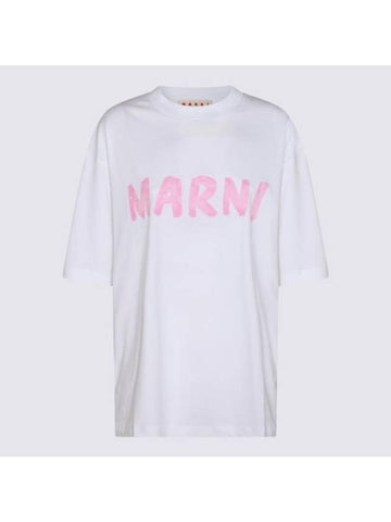 Logo Lettering Boxy Fit Short Sleeve T-Shirt White - MARNI - BALAAN 1